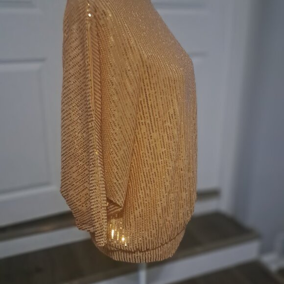 Pretty Guide Women's Sparkle Sequin Top Cutout 3/4 Batwing Sleeve Gold Medium - Picture 5 of 10